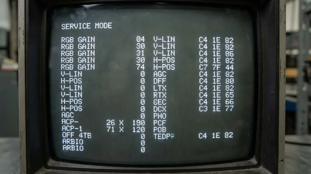 Cello TV service menu screen showing engineer settings