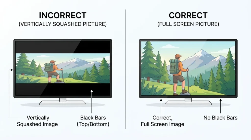Before and after comparison of Sansui TV picture before and after adjusting vertical amplitude in service menu