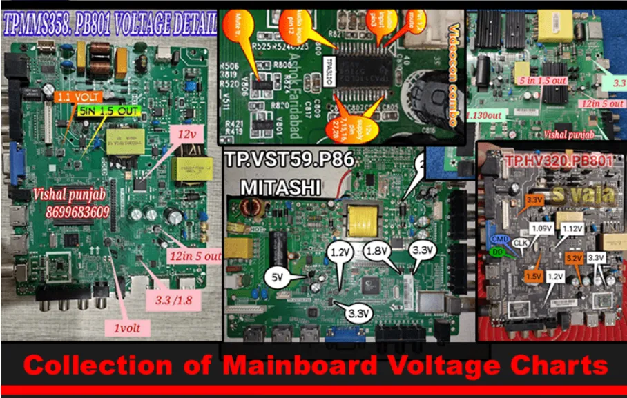 LCD LED TV Main Board Voltage Charts
