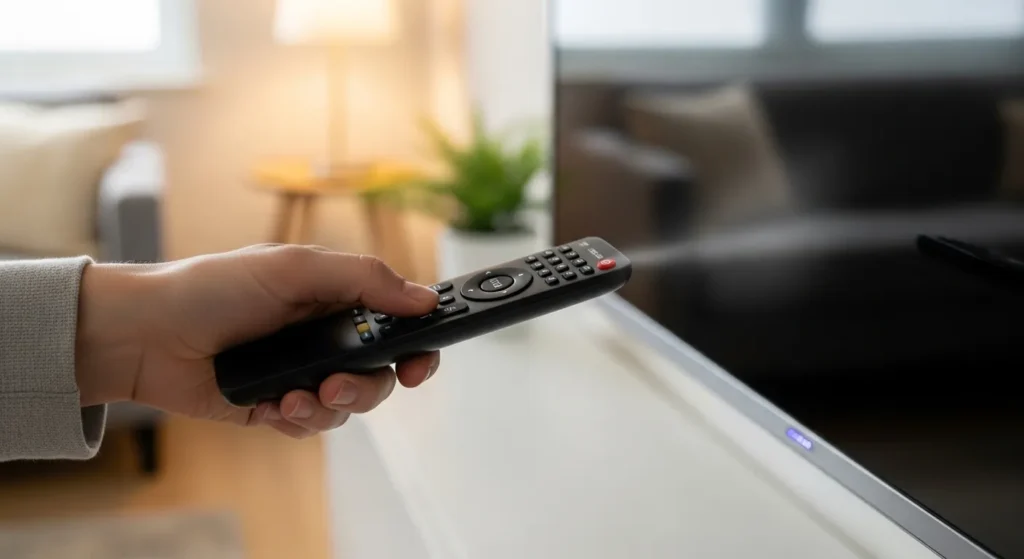 Person aiming universal remote at Pilot TV sensor location