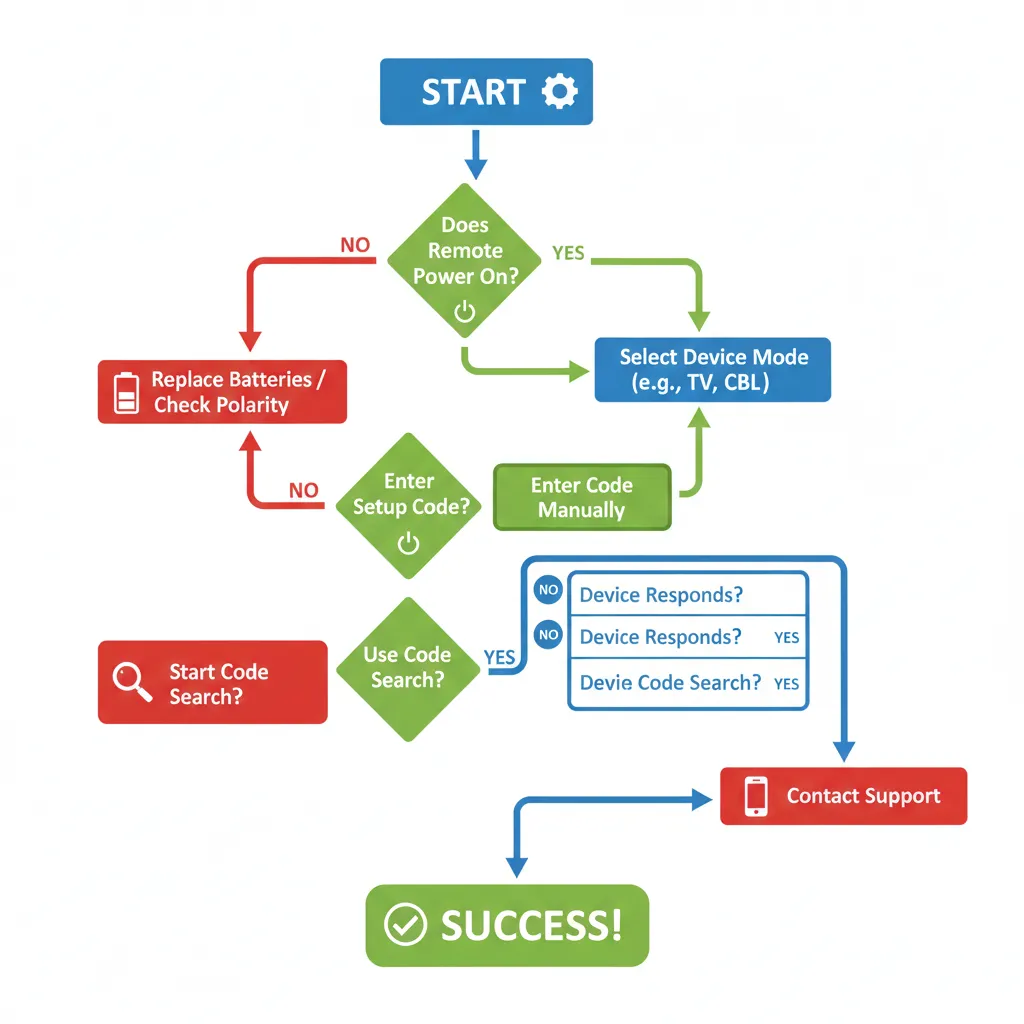 Universal remote control troubleshooting decision tree diagram