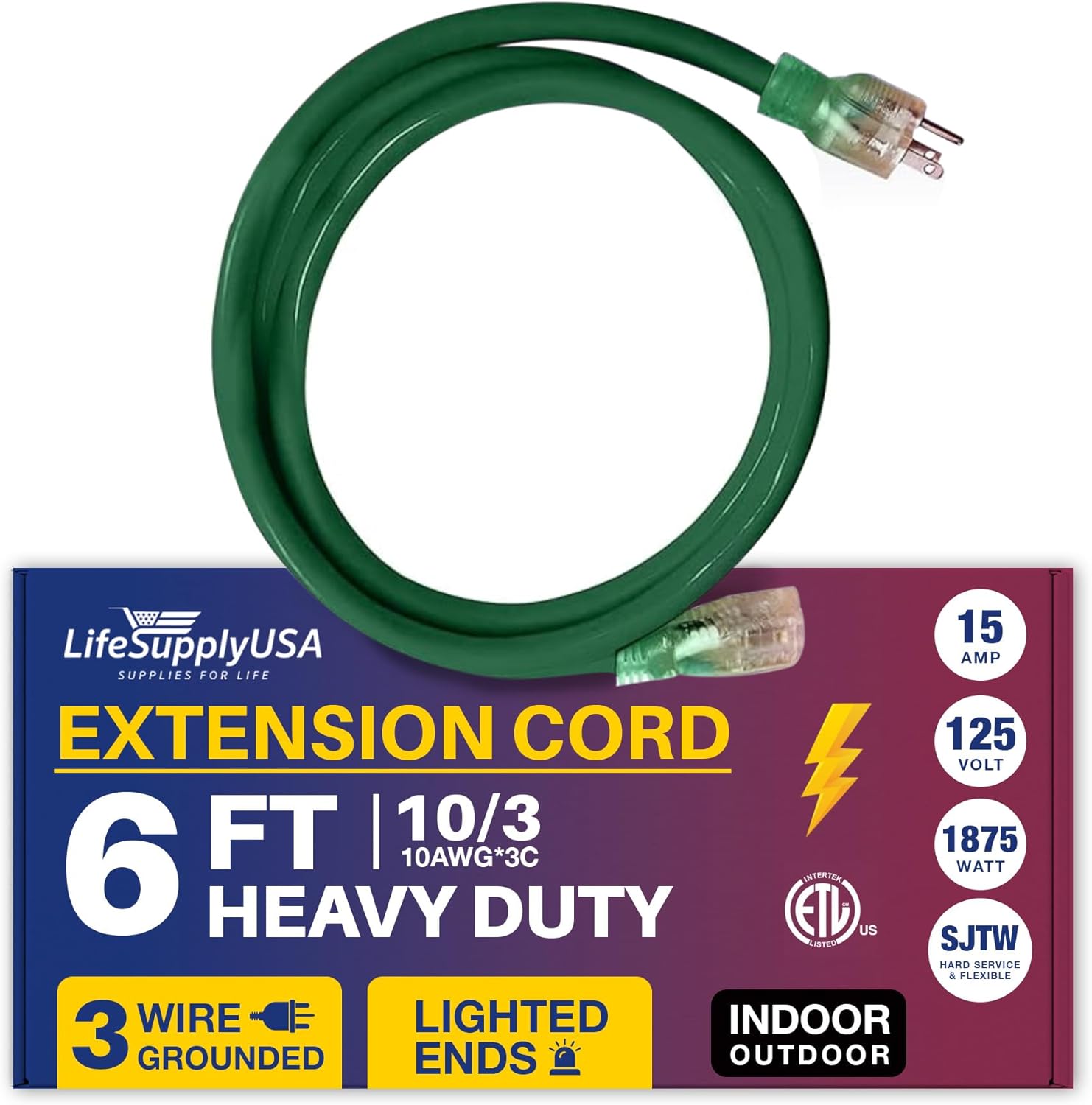 LifeSupplyUSA's 6 ft Power Extension Cord