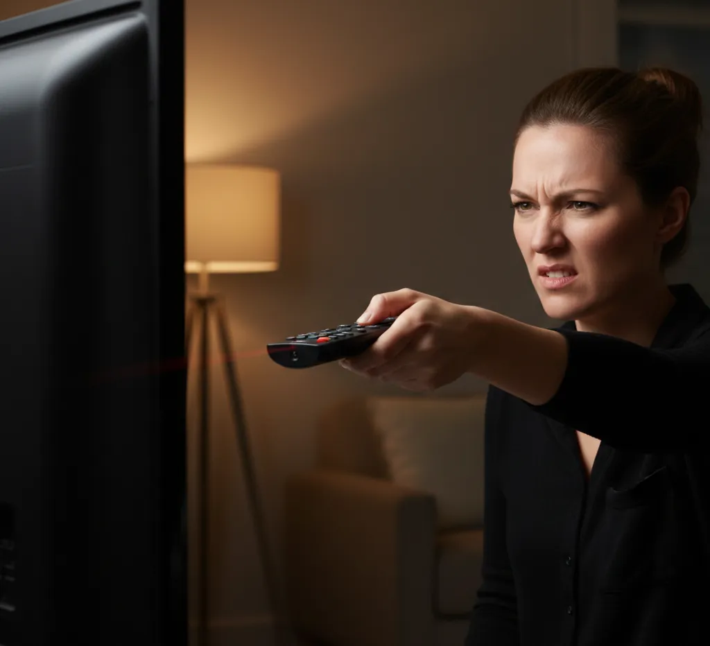 Person troubleshooting a universal remote that isn't working with Sanyo TV