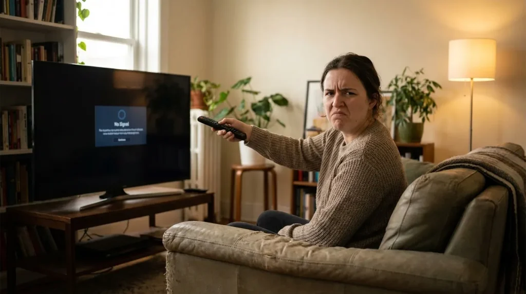 Person troubleshooting a universal remote that won’t program to a Dynex TV