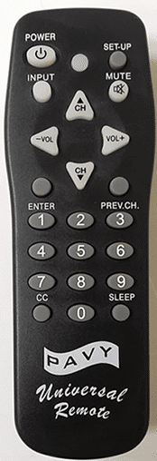 Pavy universal remote with key buttons.