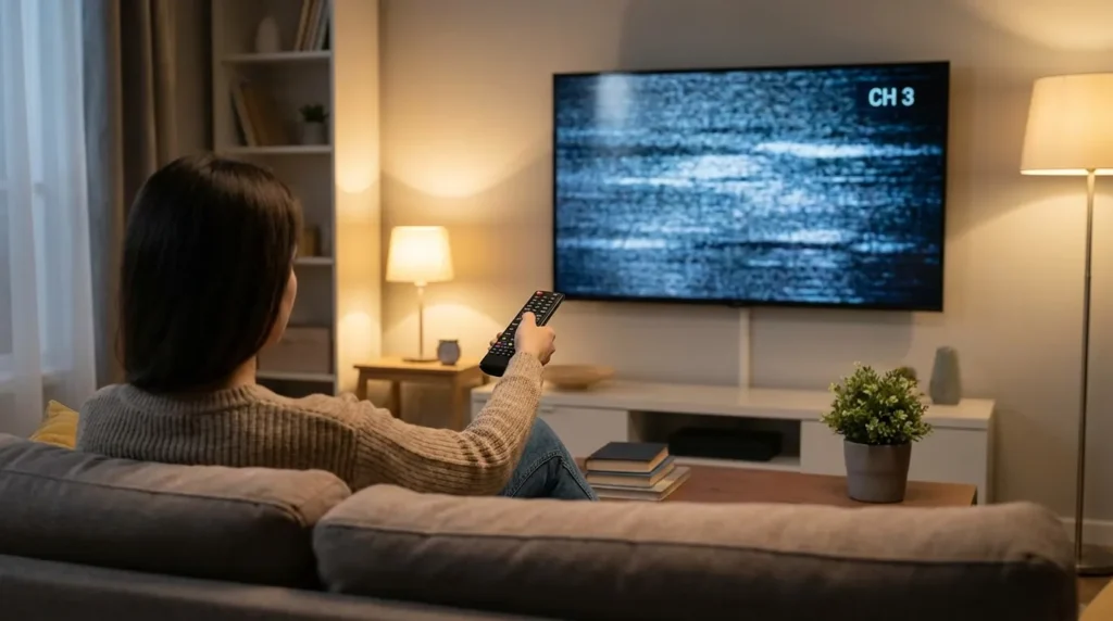 Programming a universal remote to Emerson TV in living room setting