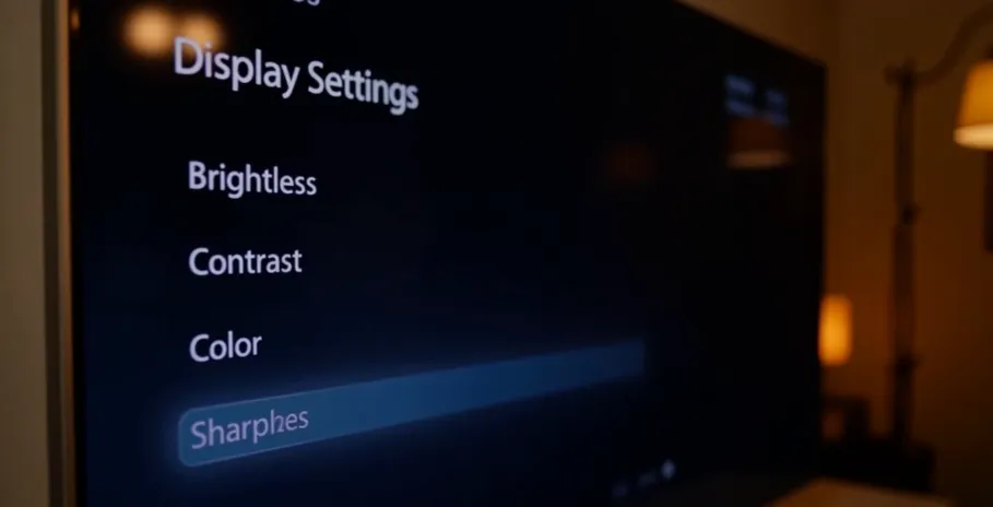 TV screen with display settings menu.