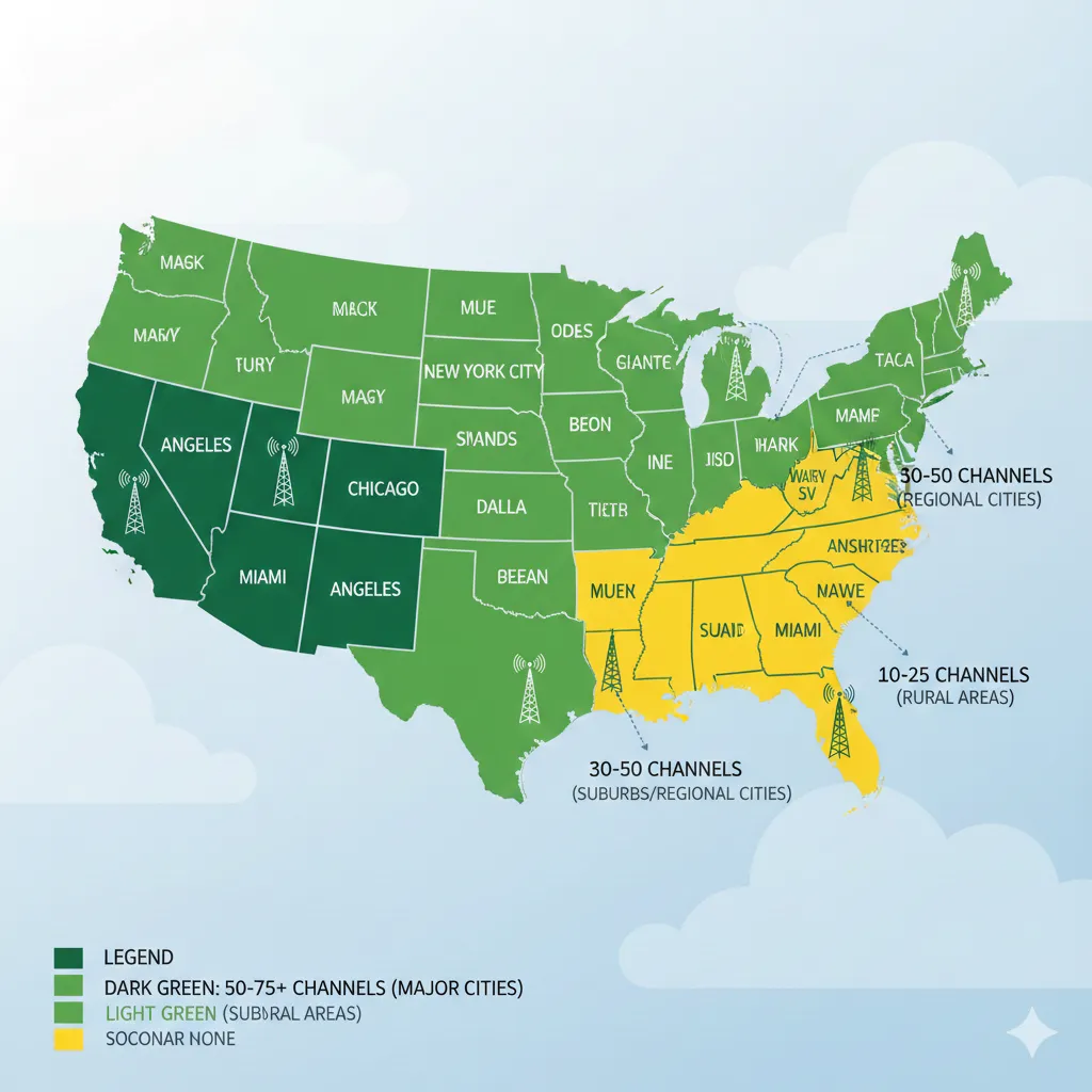 United States map showing AirTV channel availability zones by region