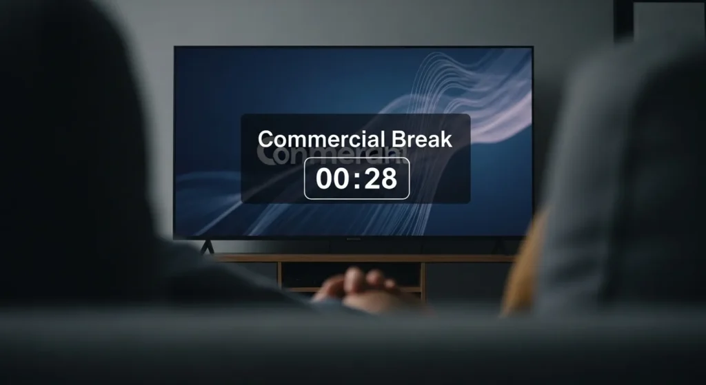 Commercial break screen on Freebie TV ad-supported streaming service