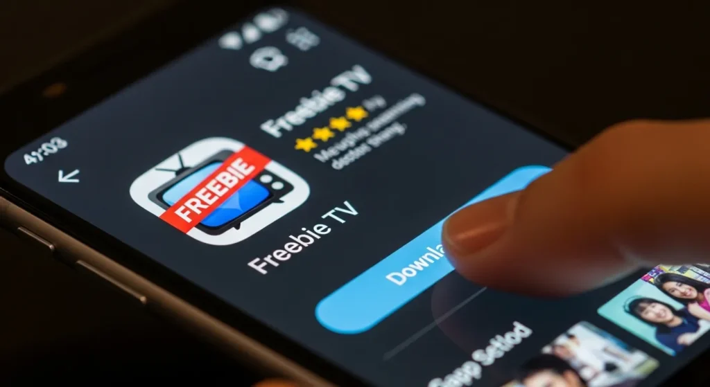 Freebie TV mobile app download screen on smartphone