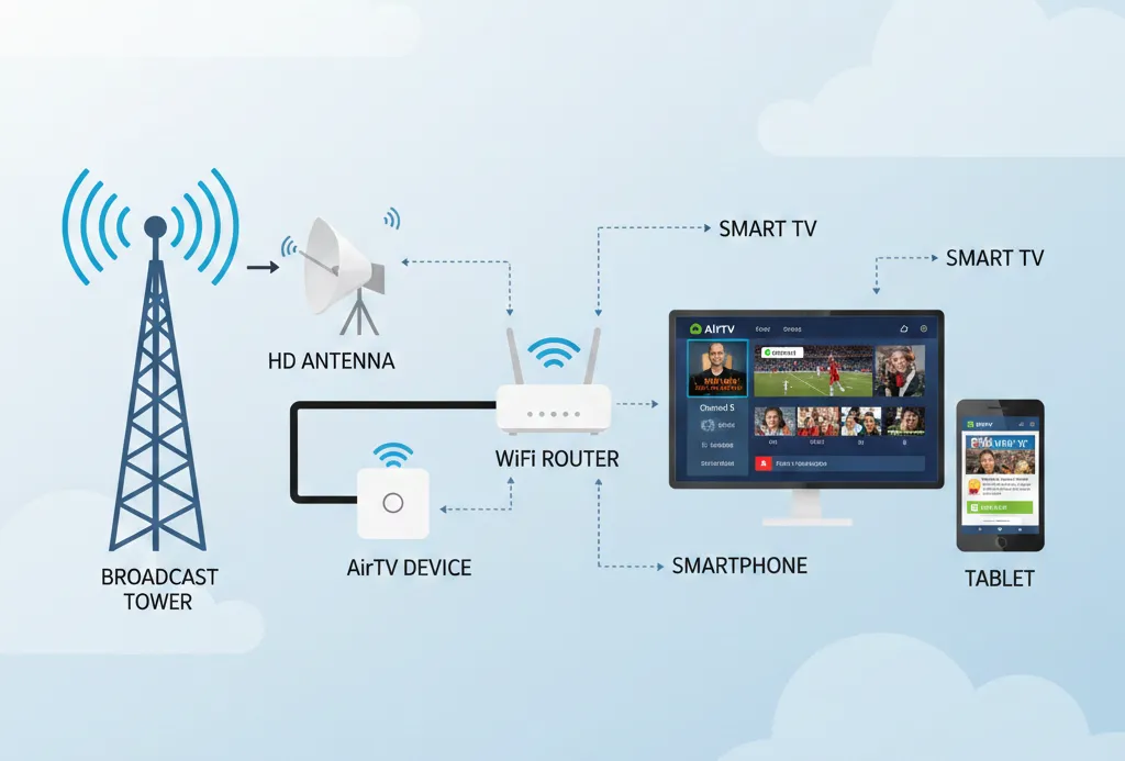 AirTV captures over-the-air broadcast signals and streams them to any device in your home via WiFi.