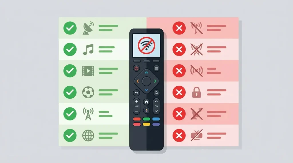 Comparison graphic showing channels available and not available on Hulu Plus Live TV in 2026