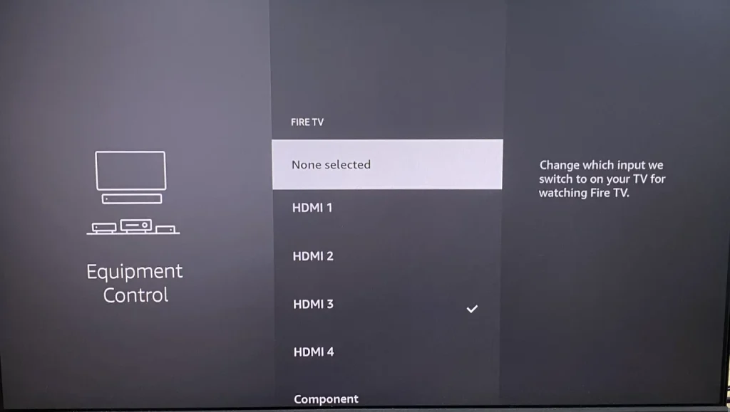 Insignia TV input selection menu.