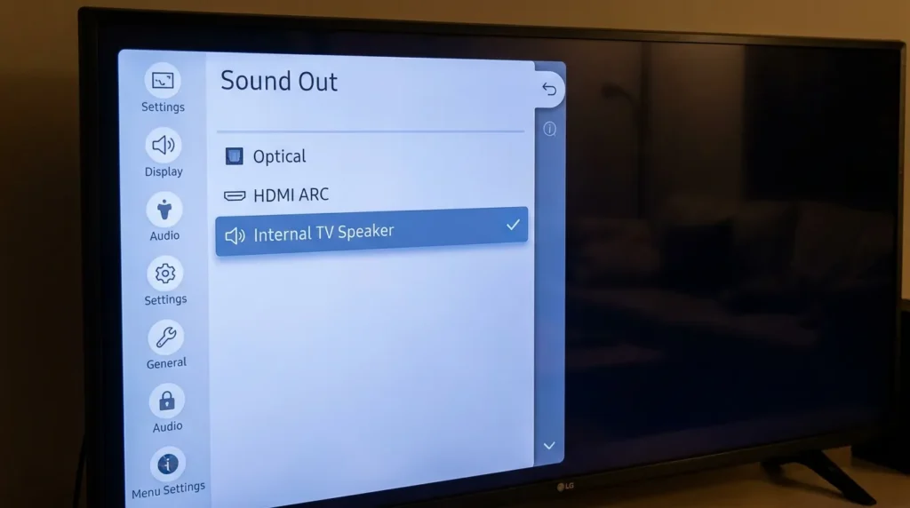 LG TV Sound Out setting — how to switch to internal speakers