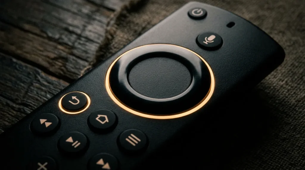 Toshiba Fire TV remote showing Back button and navigation ring for factory reset