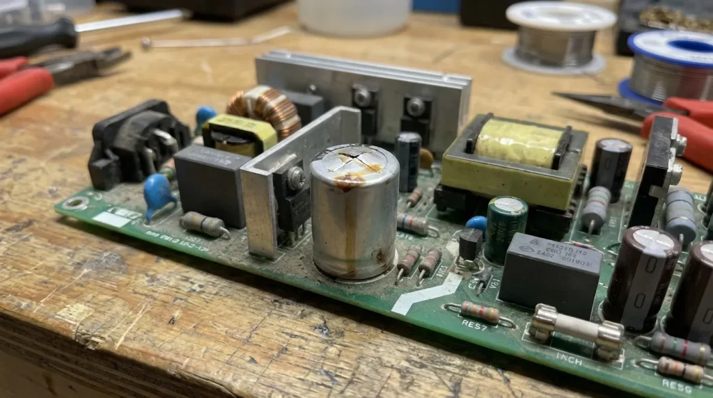 Swollen capacitor on Toshiba TV power supply board