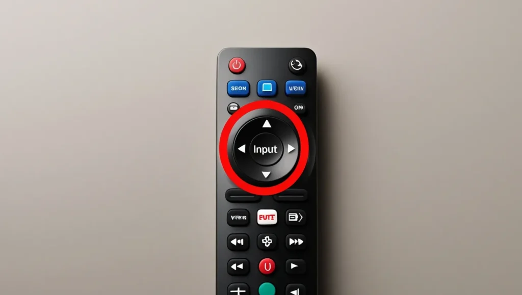 TV remote control showing the input source button