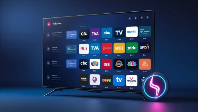 Smart TV displaying Videotron’s 2025 channel lineup with logos.