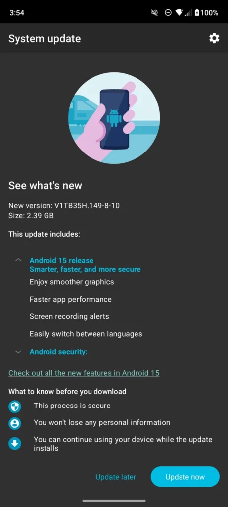 Motorola ThinkPhone displaying Android 15 update