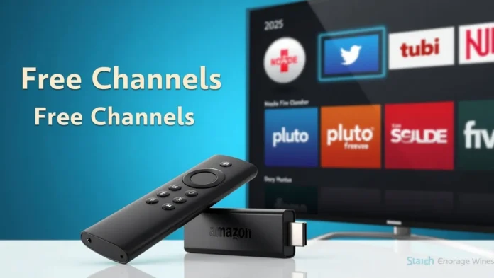 Amazon Fire Stick with TV showing free streaming apps