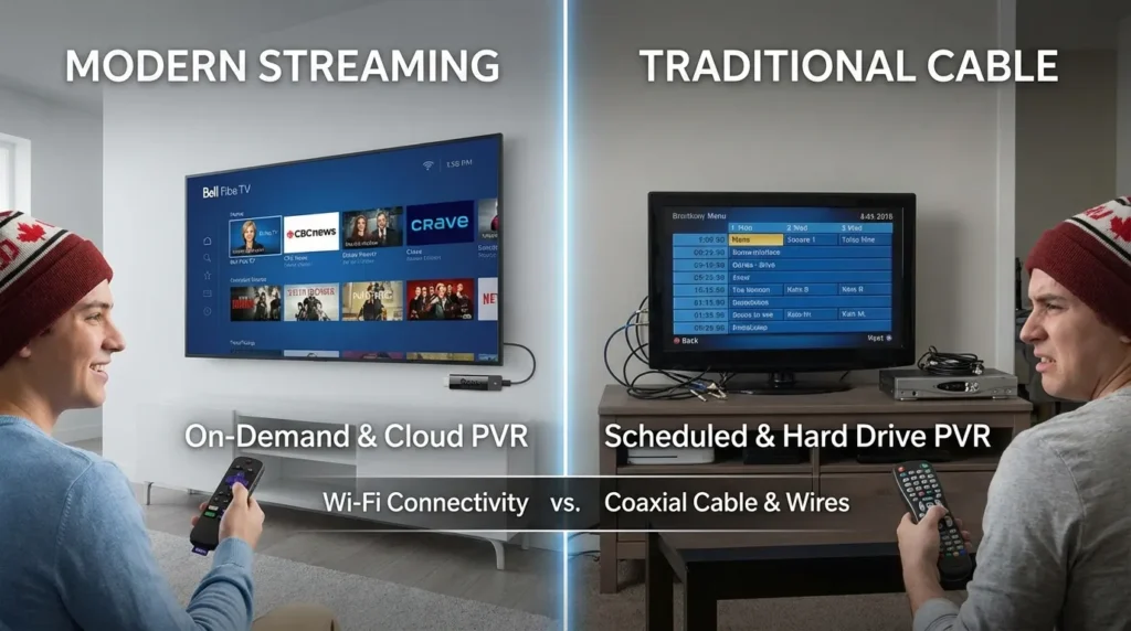 Bell Fibe TV app on Roku device compared to traditional Bell set-top box in 2026