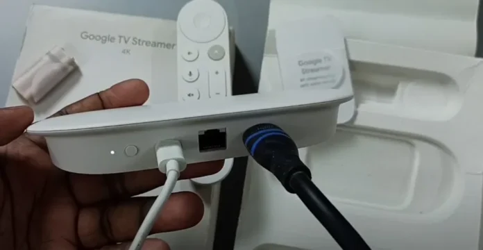Google TV Streamer connected to TV via HDMI
