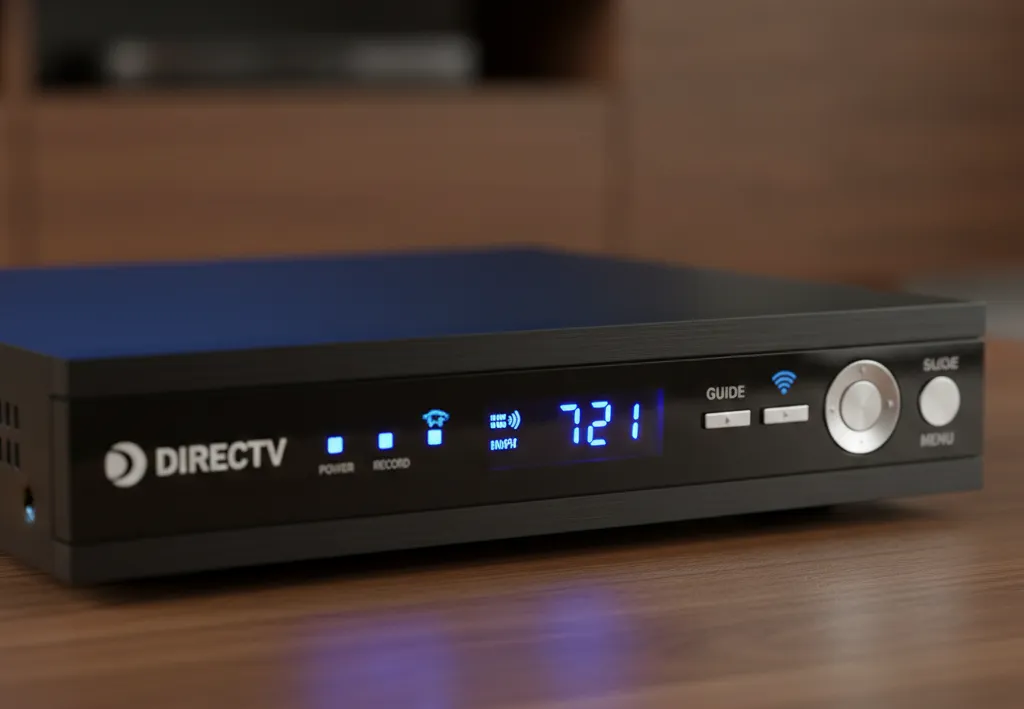DirecTV receiver front panel showing power indicator and buttons