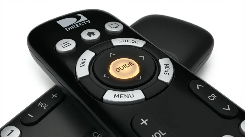 DirecTV remote control with Guide button for finding channels