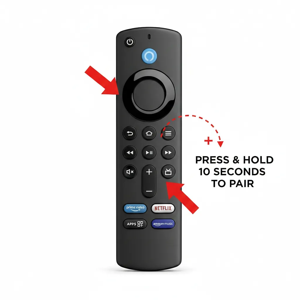 Fire Stick remote with restart button combination highlighted
