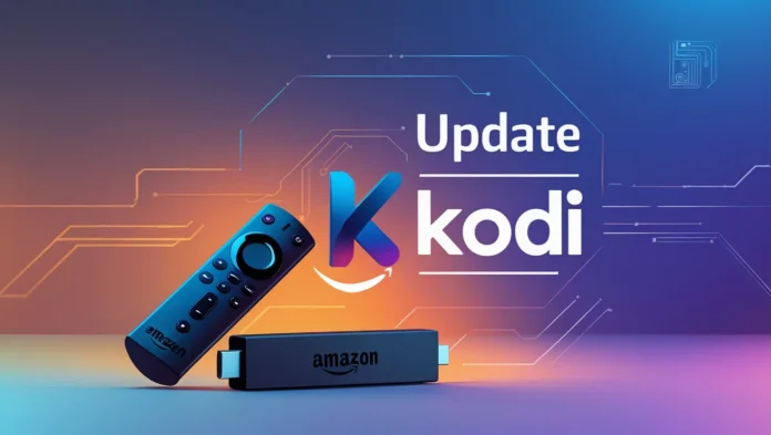 Amazon Firestick and Kodi logo with "Update Kodi" text.