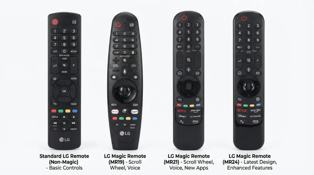 Comparison of different LG Magic Remote models from 2015 to 2026