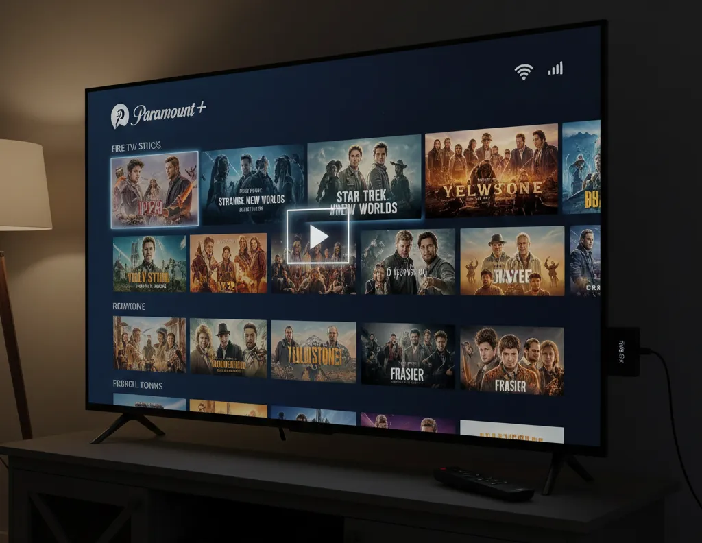 Fire Stick displaying working Paramount Plus app with content library