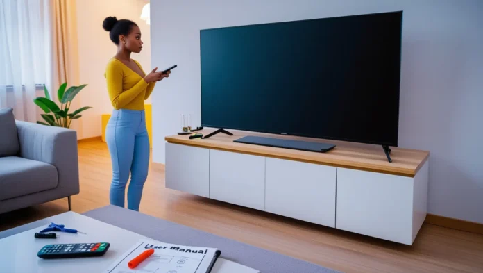 Person fixing a Philips TV with a black screen.