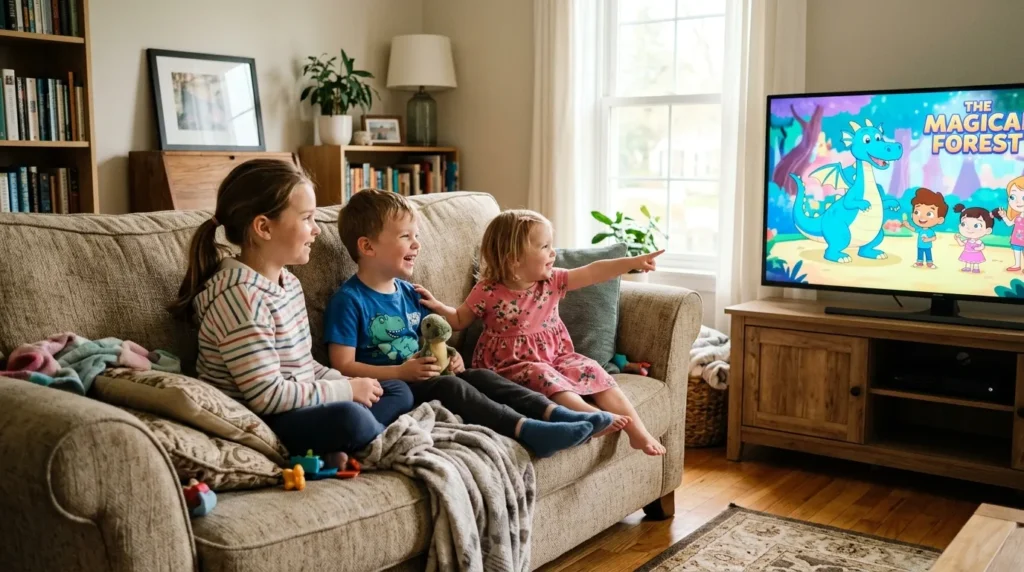 Kids watching Nickelodeon and Cartoon Network on Philo TV