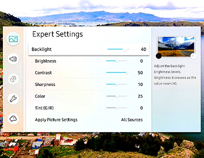 Samsung TV picture settings menu