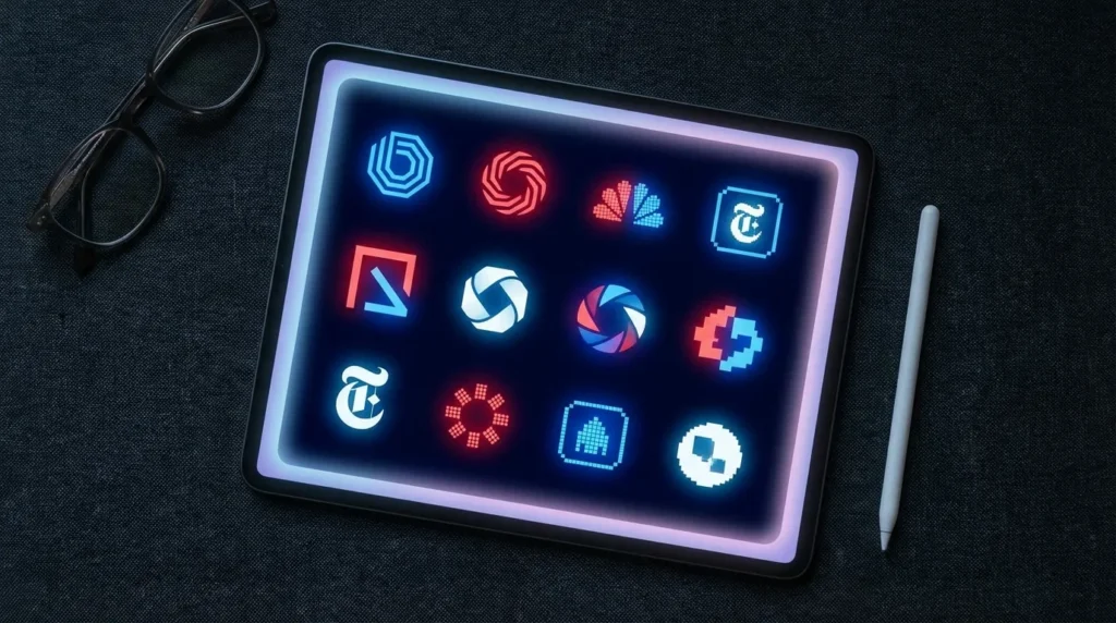 Grid of news channel icons available on Sling Freestream free streaming service