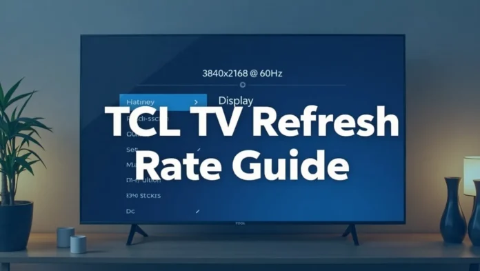 TCL TV with settings menu showing refresh rate for blog thumbnail.