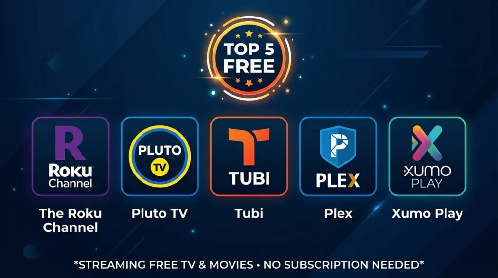 Top 5 free Roku channels to add in 2026 — The Roku Channel, Pluto TV, Tubi, Plex, and Xumo Play