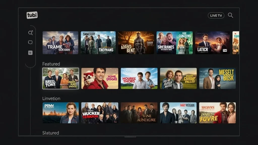 Tubi streaming app interface with content grid.