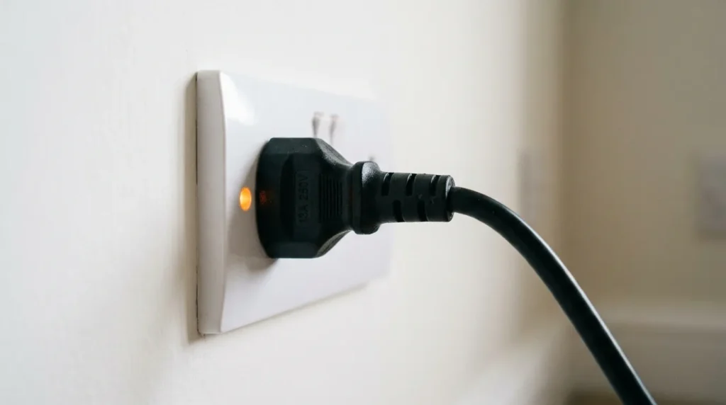 TV power cable plugged into wall outlet during troubleshooting