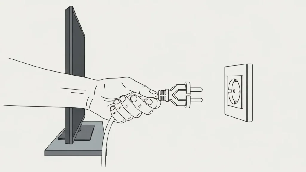 Hand unplugging power cord from TV