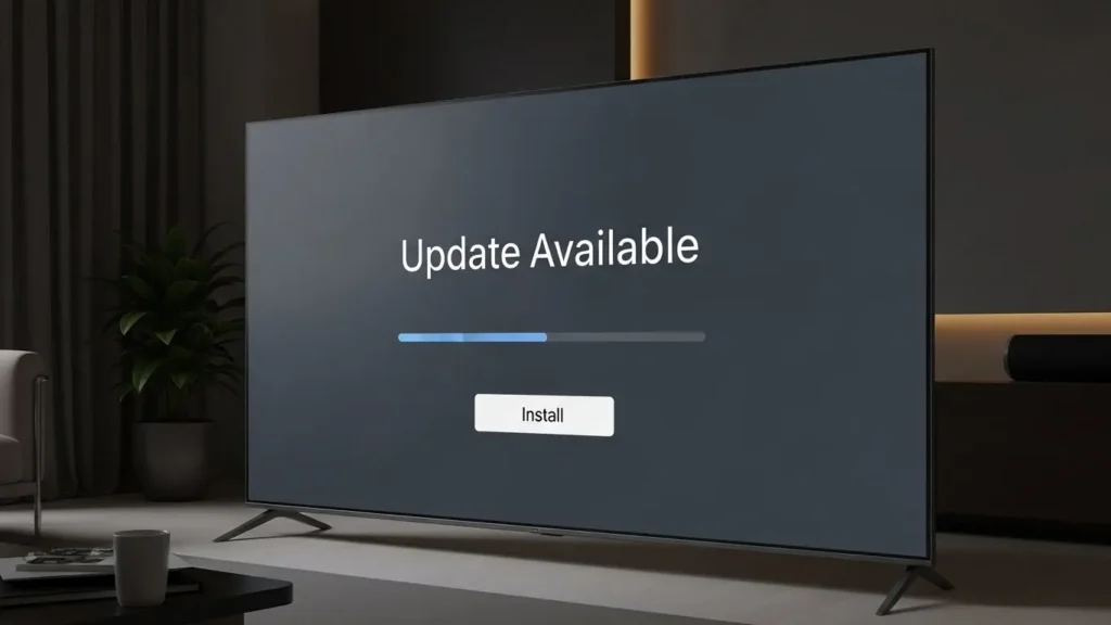 TV screen with update notification