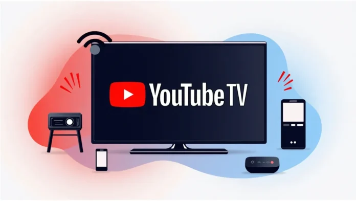 Smart TV with YouTube TV black screen and device icons