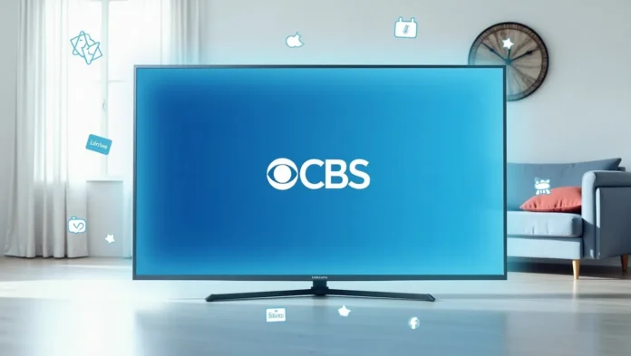 Samsung Smart TV showing CBS logo with antenna and streaming icons.
