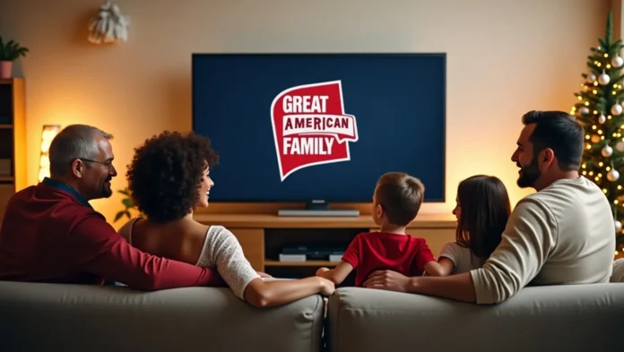 Family watching Great American Family on TV