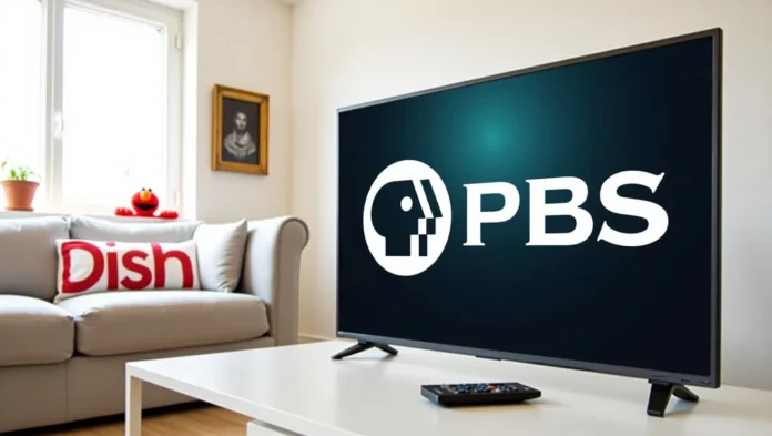 TV showing PBS logo for Dish Network channel guide