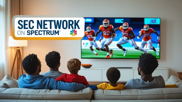 Family watching SEC Network football game on Spectrum TV
