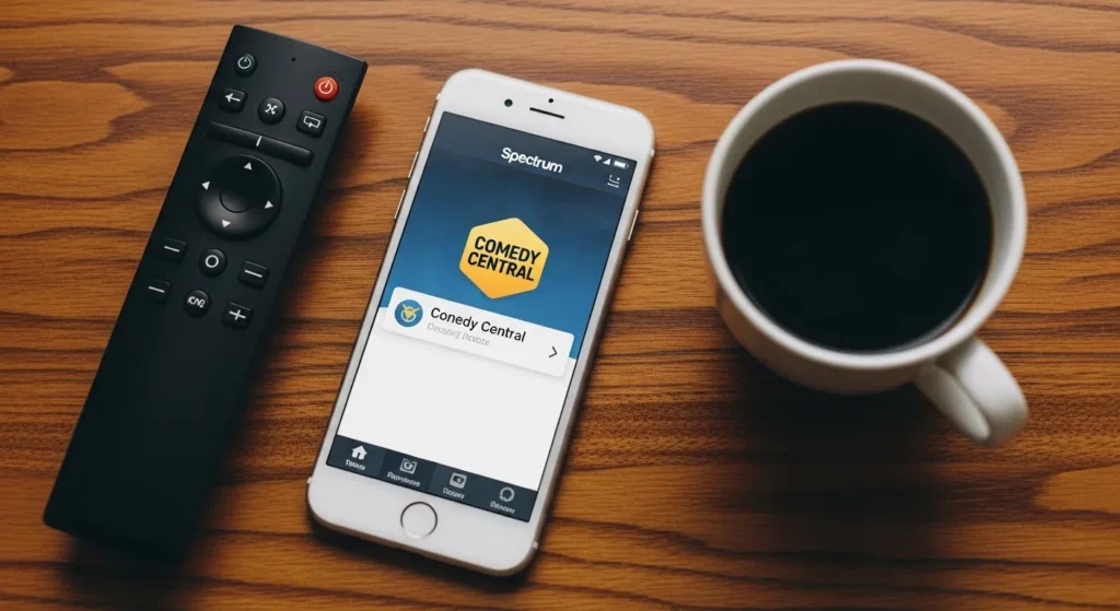Spectrum TV app on a smartphone showing Comedy Central streaming interface