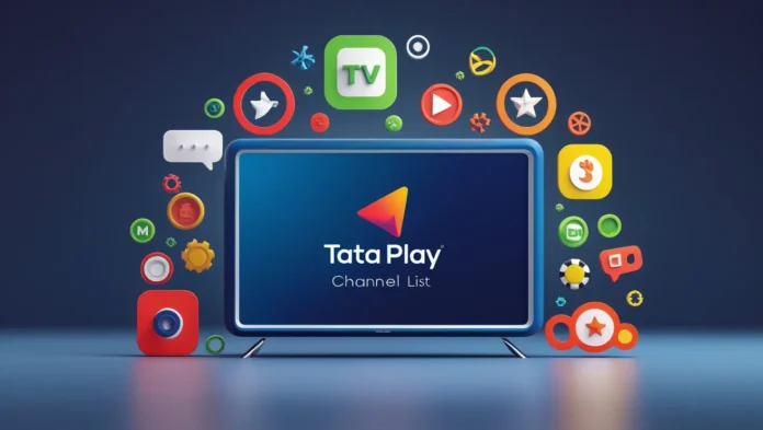 Tata Play channel list 2025 blog thumbnail with TV and icons