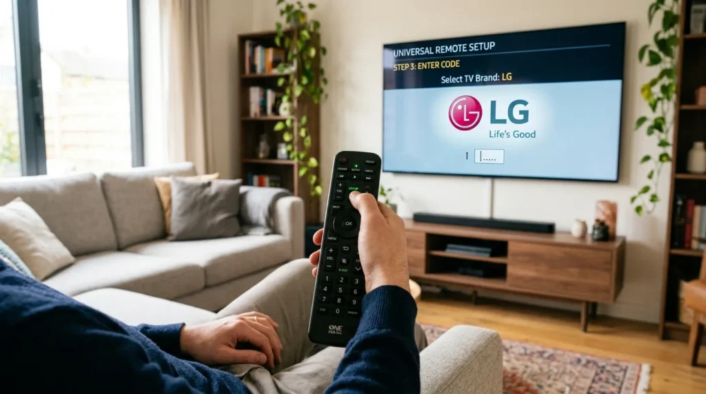Universal remote control being programmed to work with LG TV